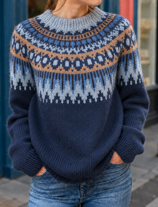 Women’s Fair Isle Yoke Knit Jumper in Navy Blue