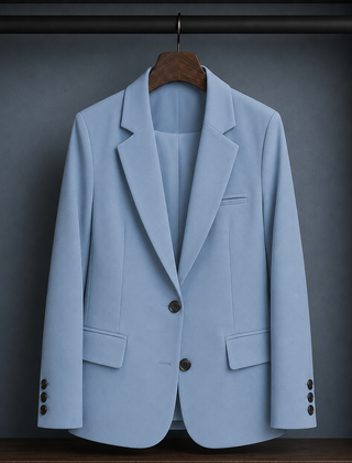 Women’s Two-Button Three-Pocket Tailored Blazer in Light Blue
