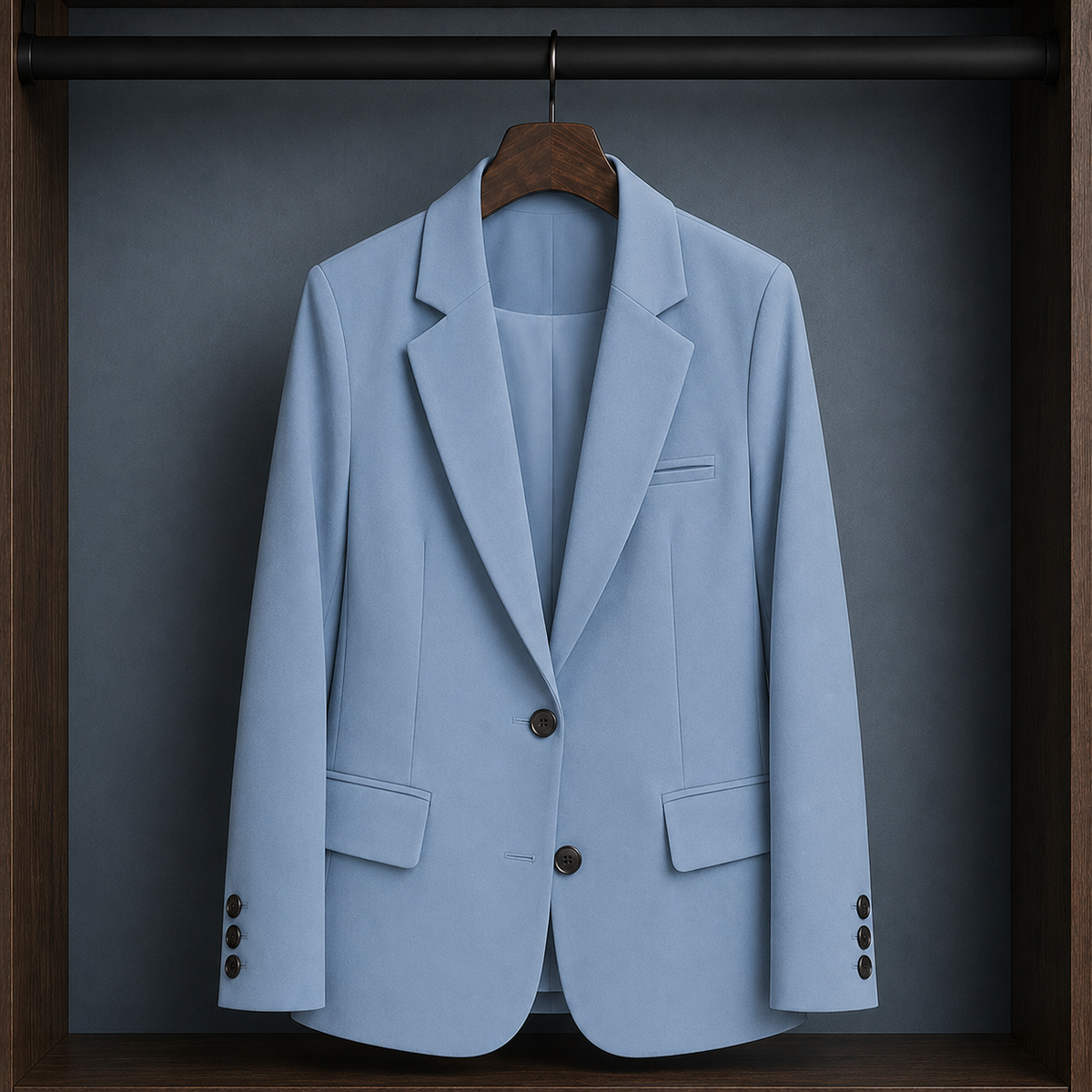Women’s Two-Button Three-Pocket Tailored Blazer in Light Blue