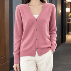 Zelie-Faye V-Neck Women's Cardigan - Pink