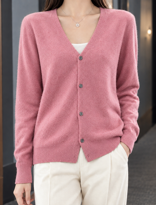 Zelie-Faye V-Neck Women's Cardigan - Pink