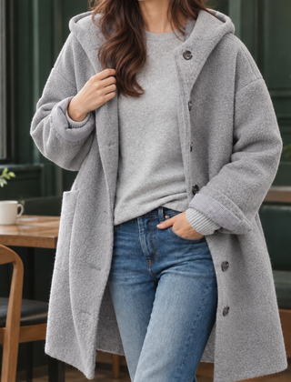 Antonia-Sage Hooded Women's Coat - Grey