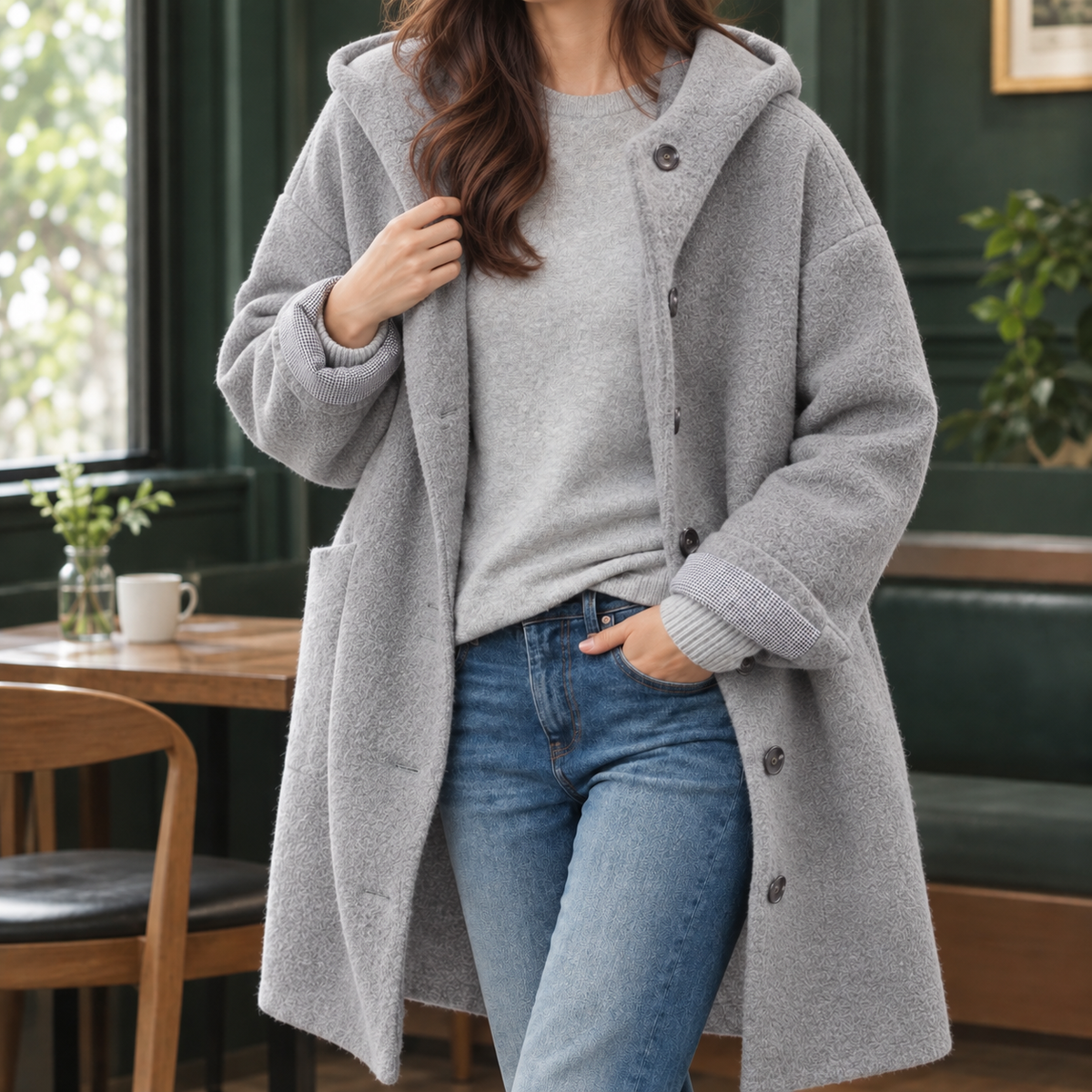 Antonia-Sage Hooded Women's Coat - Grey