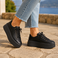 Women’s Lace-Up Chunky Platform Trainers in Black