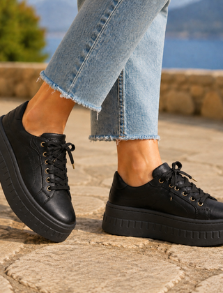 Women’s Lace-Up Chunky Platform Trainers in Black