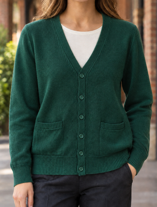 Women’s Cotton-Blend V-Neck Pocket Cardigan in Green