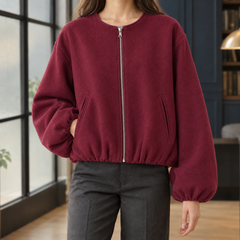 Ophelia-June Balloon Sleeve Women's Jacket - Wine Red