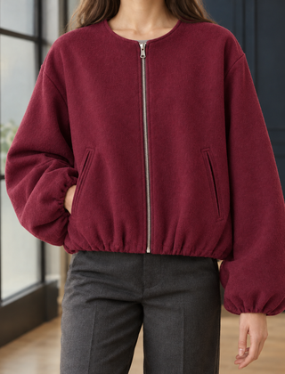 Ophelia-June Balloon Sleeve Women's Jacket - Wine Red