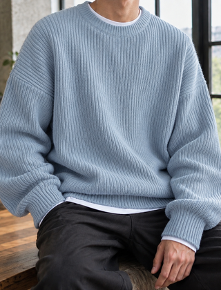 Knox Ribbed Men's Sweater - Light Blue