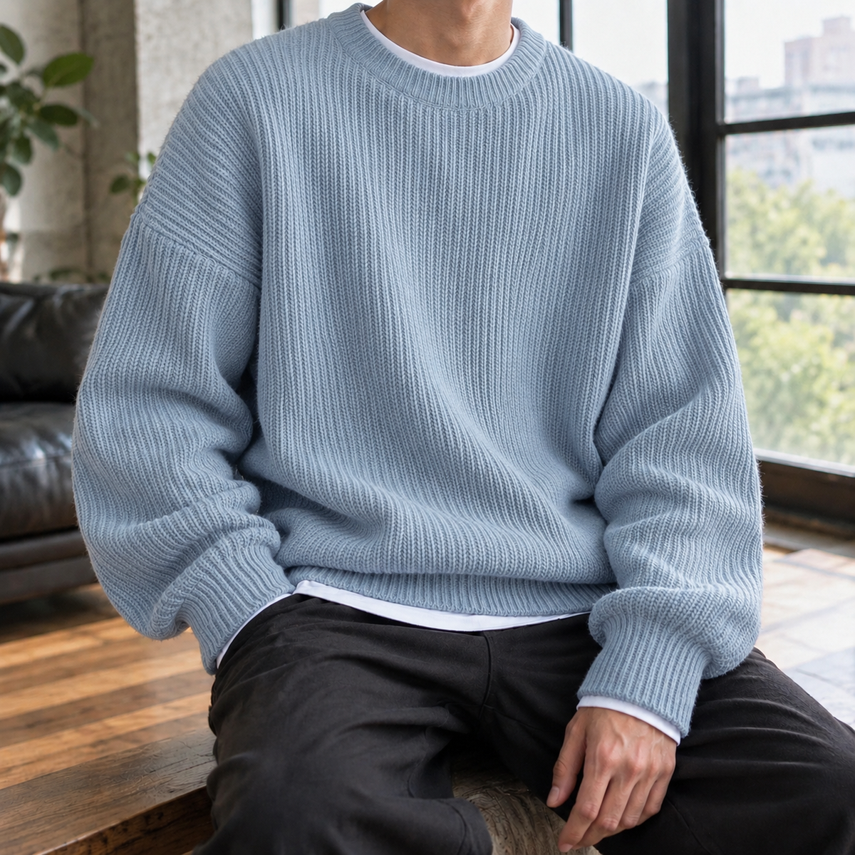 Knox Ribbed Men's Sweater - Light Blue