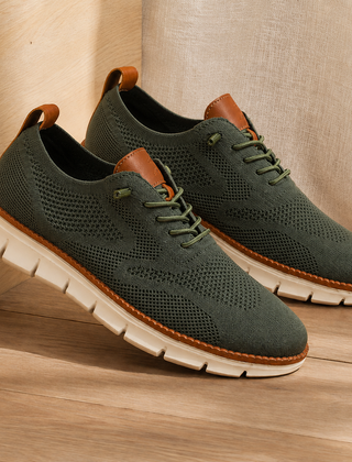 Women’s Knit Elastic-Lace Everyday Trainers in Olive