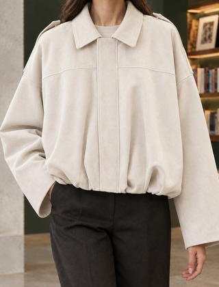 Jocasta-Skye Suede Bomber Women's Jacket - Cream White