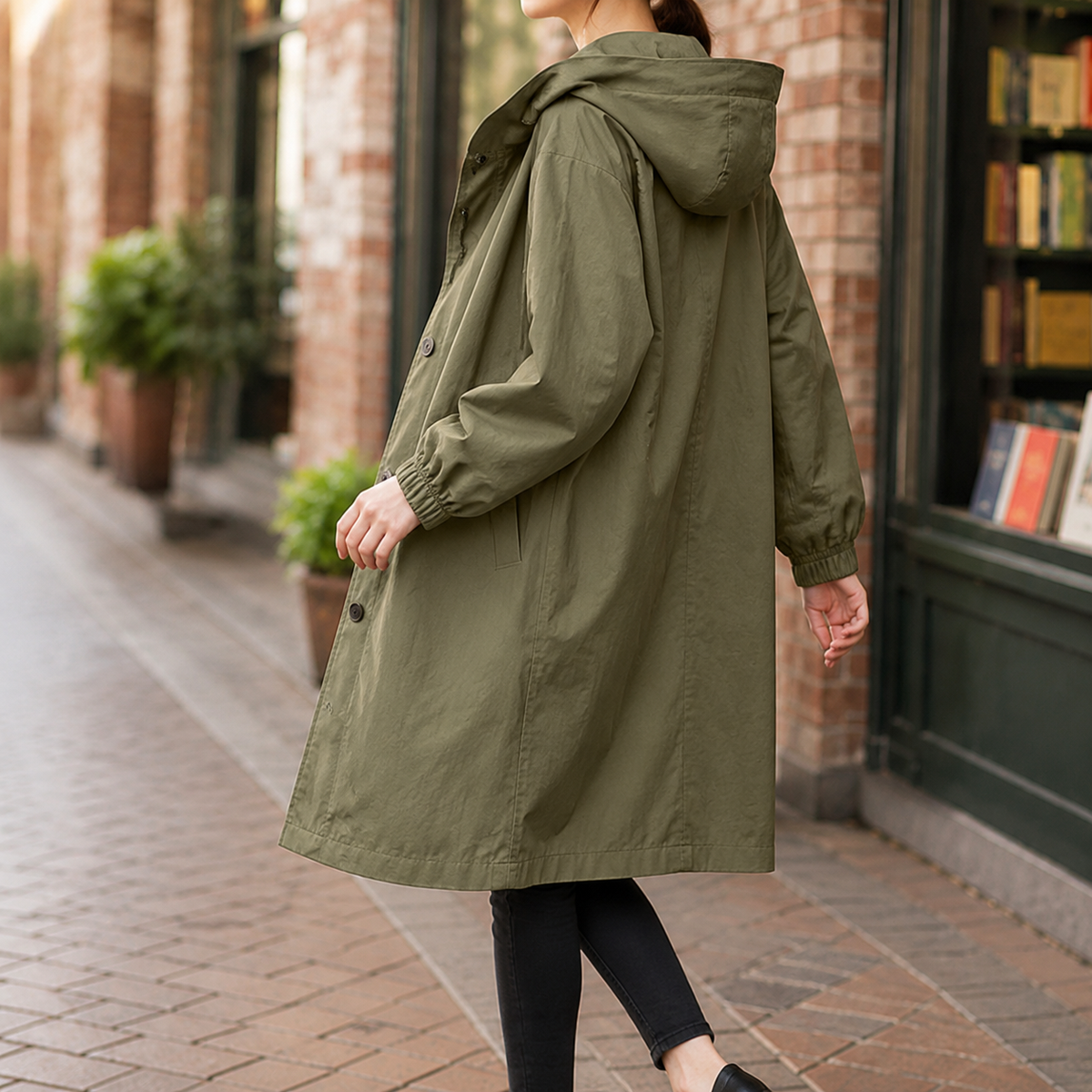 Zelda-Elise Hooded Women's Overcoat - Green