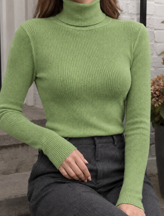 Women's Adeline-Jade Ribbed Turtleneck Jumper - Avocado Green