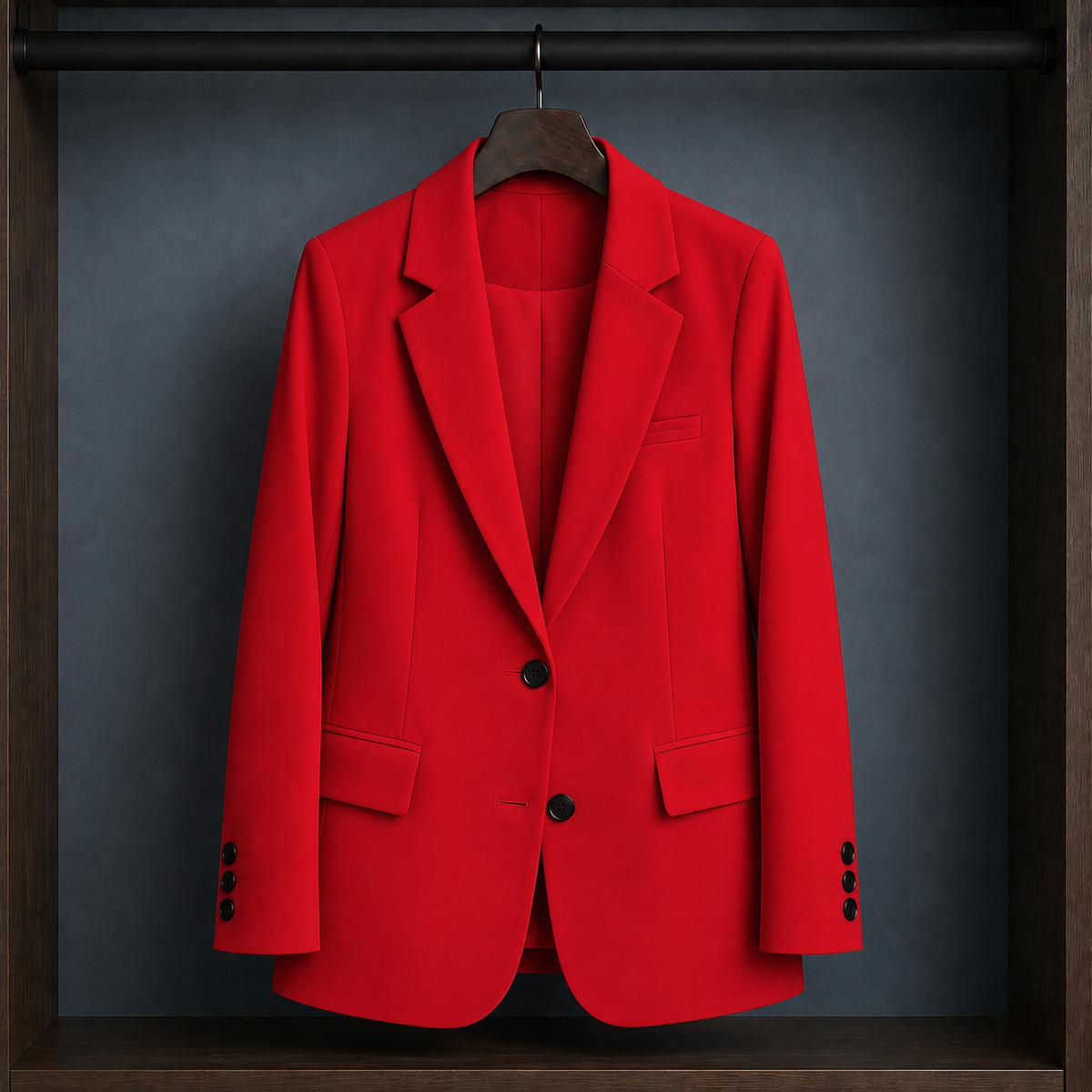 Women’s Two-Button Three-Pocket Tailored Blazer in Red