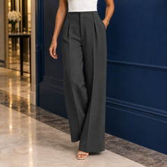 Women’s High-Waisted Fluid Wide-Leg Tailored Trousers in Dark Grey
