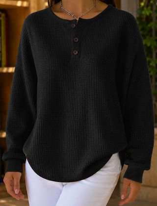 Women’s Waffle-Knit Henley Jumper in Black