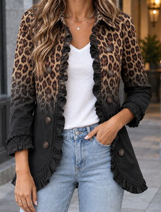 Jemima-Grace Ruffle Women's Jacket - Black Leopard
