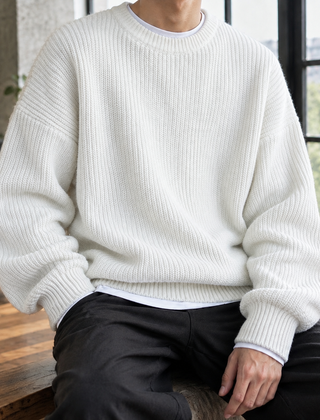 Knox Ribbed Men's Sweater - White