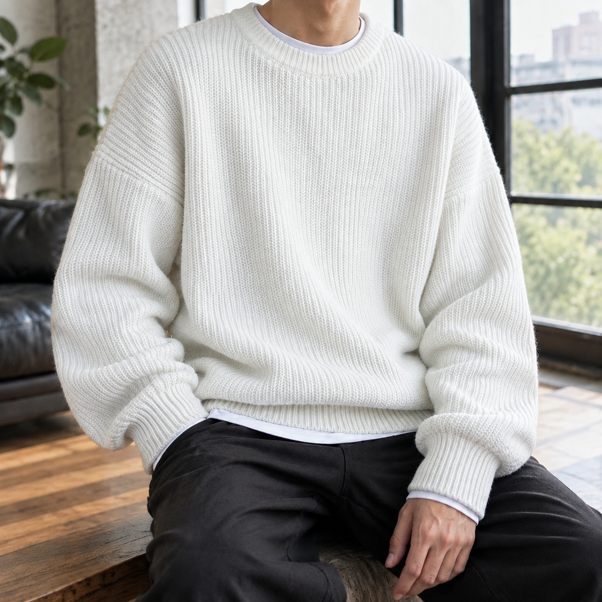 Knox Ribbed Men's Sweater - White