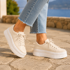 Women’s Lace-Up Chunky Platform Trainers in Beige
