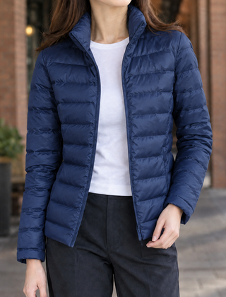 Sibylla Soft Knit Women's Puffer Jacket - Navy Blue