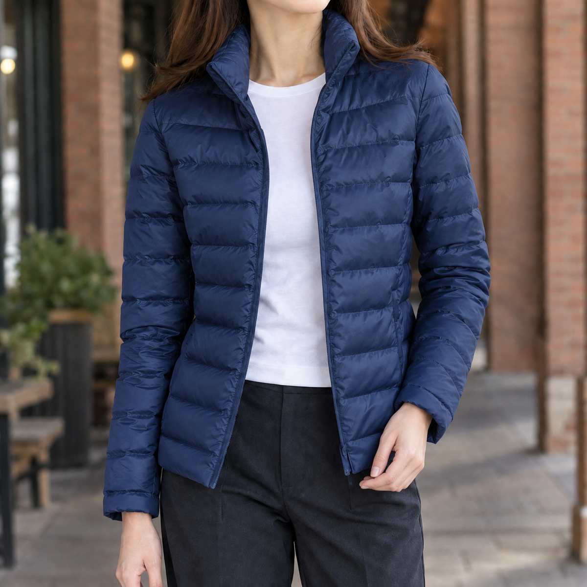 Sibylla Soft Knit Women's Puffer Jacket - Navy Blue