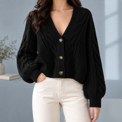 Morwenna-Skye Cable Women's Cardigan - Black