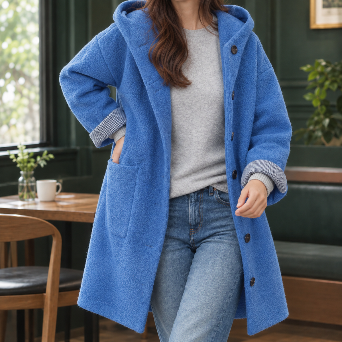 Antonia-Sage Hooded Women's Coat - Blue