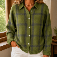 Women’s Windowpane Check Collared Cardigan in Green