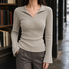 Women's Isabelle-Jade Collared Knit Top Jumper - Khaki