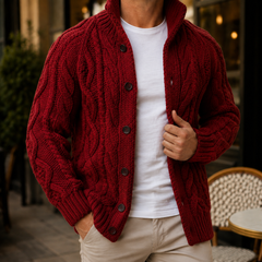 Caius Cable Knit Men's Sweater - Red