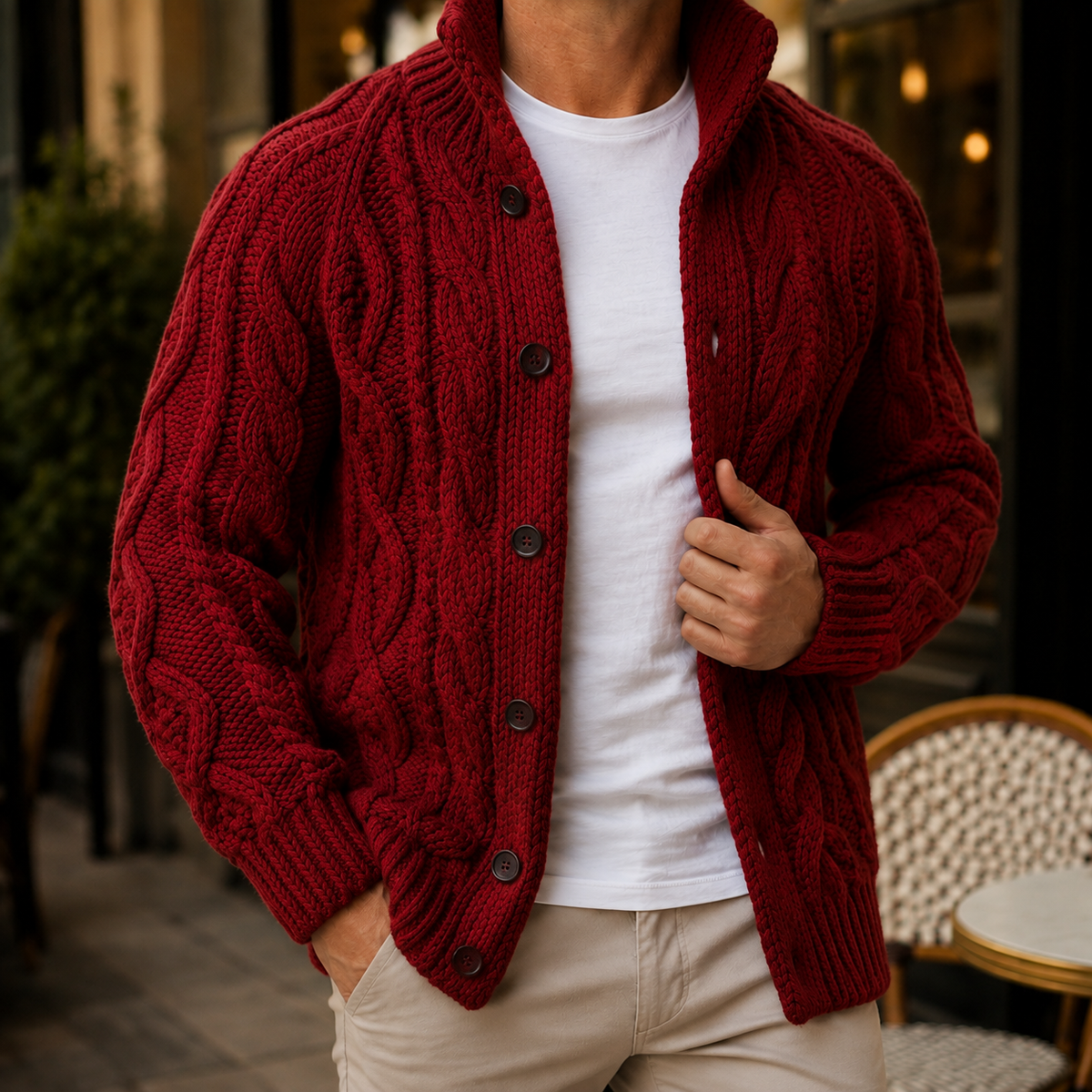 Caius Cable Knit Men's Sweater - Red