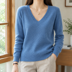 Evadne V Neck Women's Sweater - Blue