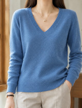 Evadne V Neck Women's Sweater - Blue