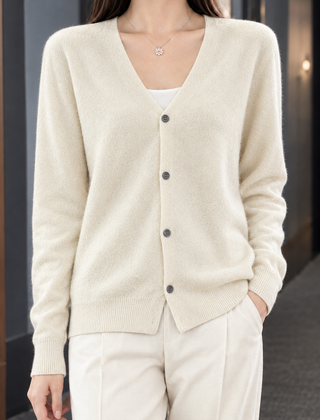 Zelie-Faye V-Neck Women's Cardigan - Cream