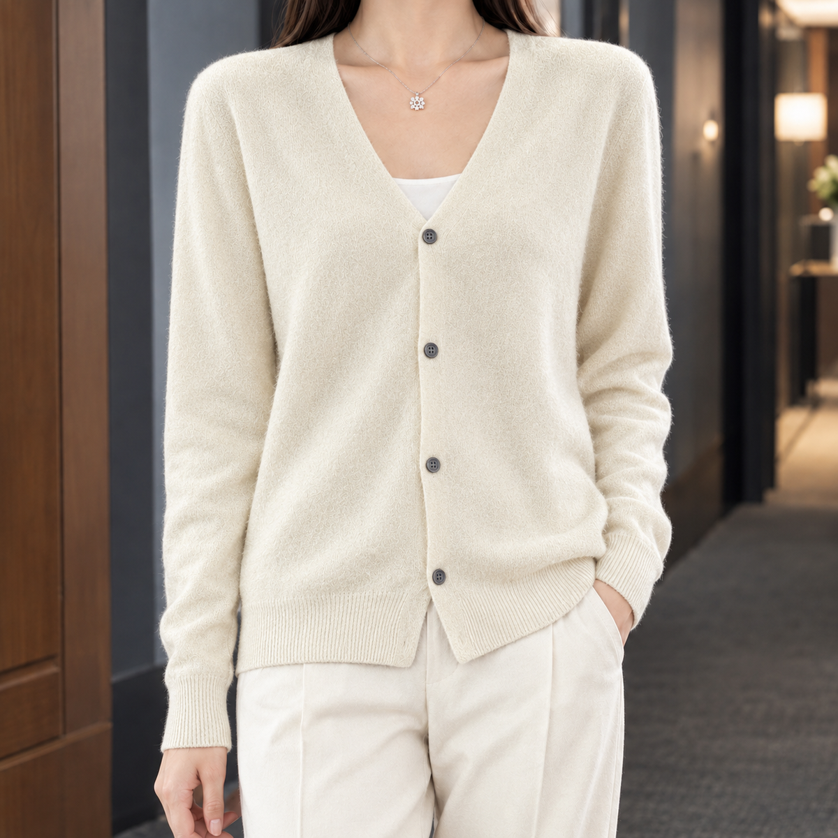 Zelie-Faye V-Neck Women's Cardigan - Cream