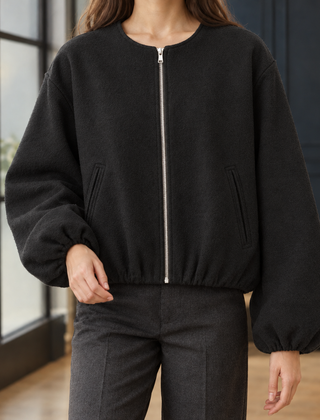 Ophelia-June Balloon Sleeve Women's Jacket - Black
