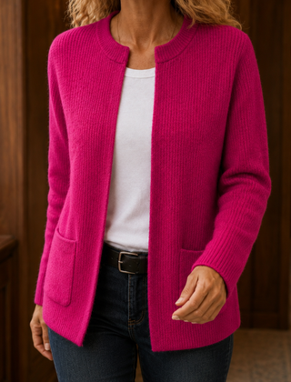 Women’s Ribbed Pocket Detail Cardigan in Pink