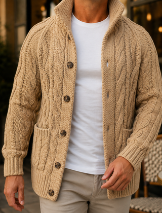 Caius Cable Knit Men's Sweater - Light Brown