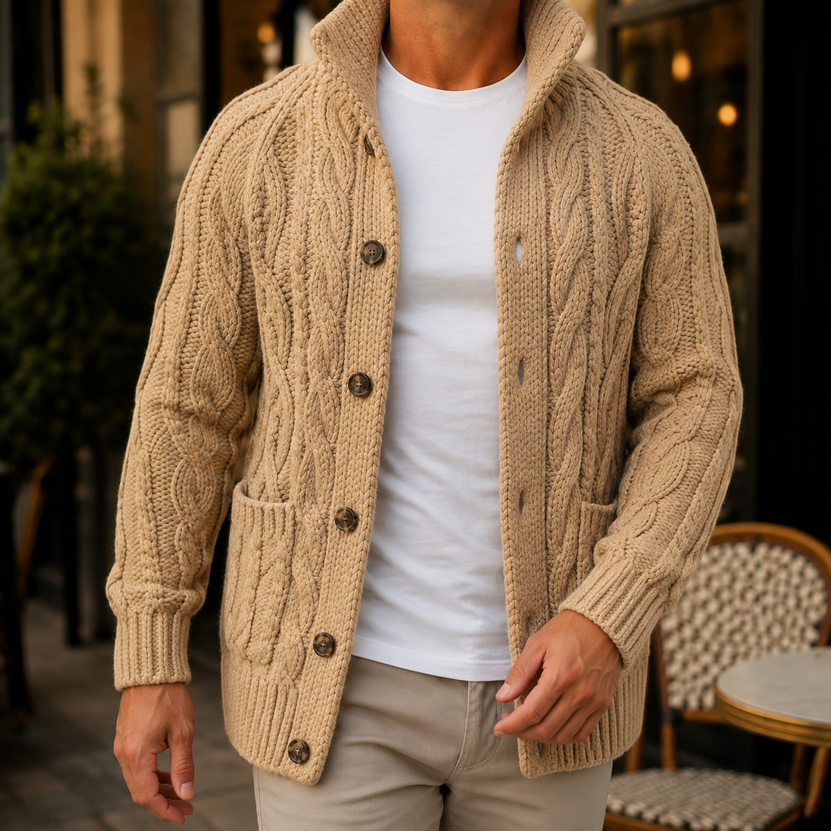 Caius Cable Knit Men's Sweater - Light Brown