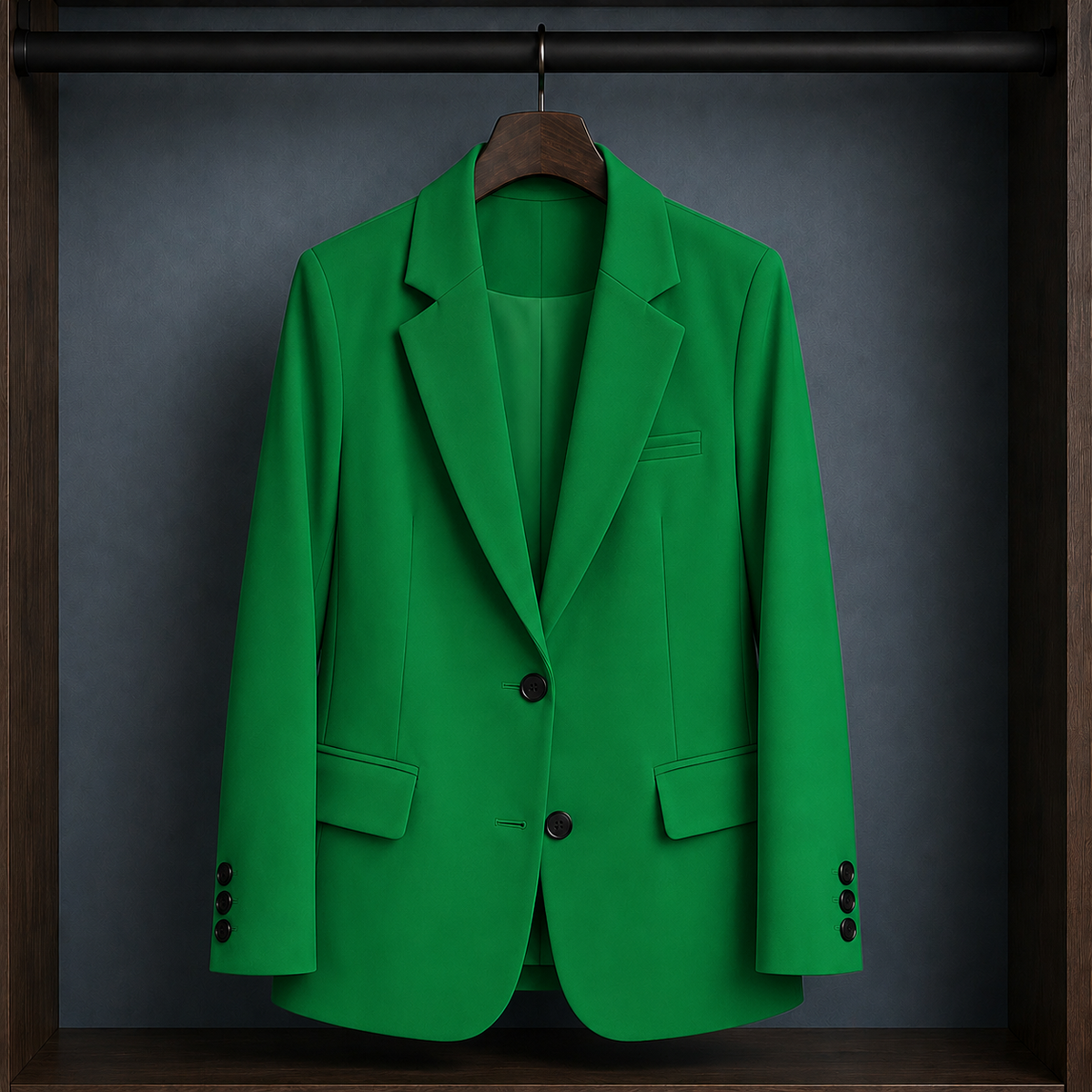 Women’s Two-Button Three-Pocket Tailored Blazer in Green