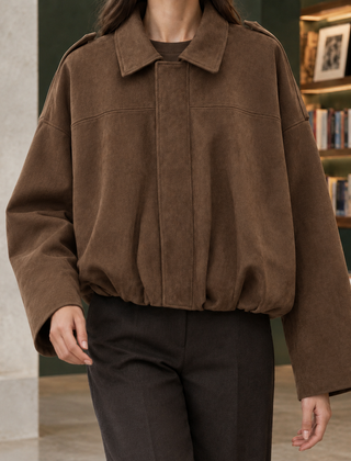 Jocasta-Skye Suede Bomber Women's Jacket - Dark Brown