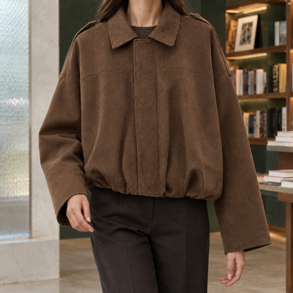Jocasta-Skye Suede Bomber Women's Jacket - Dark Brown
