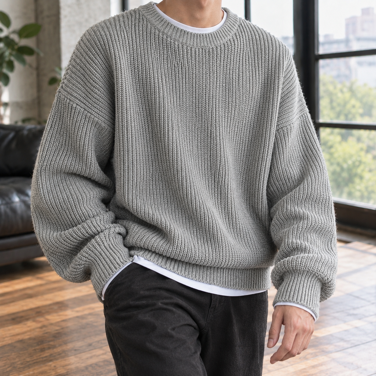 Knox Ribbed Men's Sweater - Grey