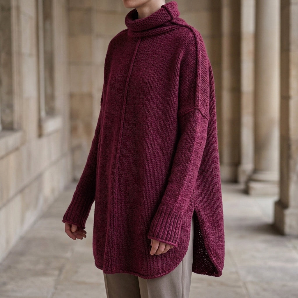 Women’s Cashmere-Blend Stacked-Collar Jumper in Deep Red