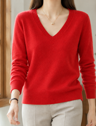 Evadne V Neck Women's Sweater - Red