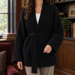 Michelle-Jade Belted Women's Cardigan - Black