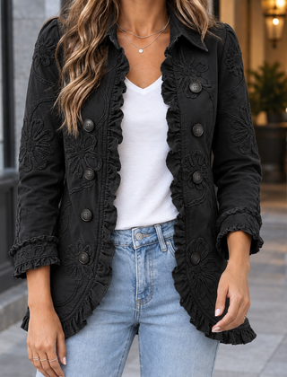 Jemima-Grace Ruffle Women's Jacket - Black