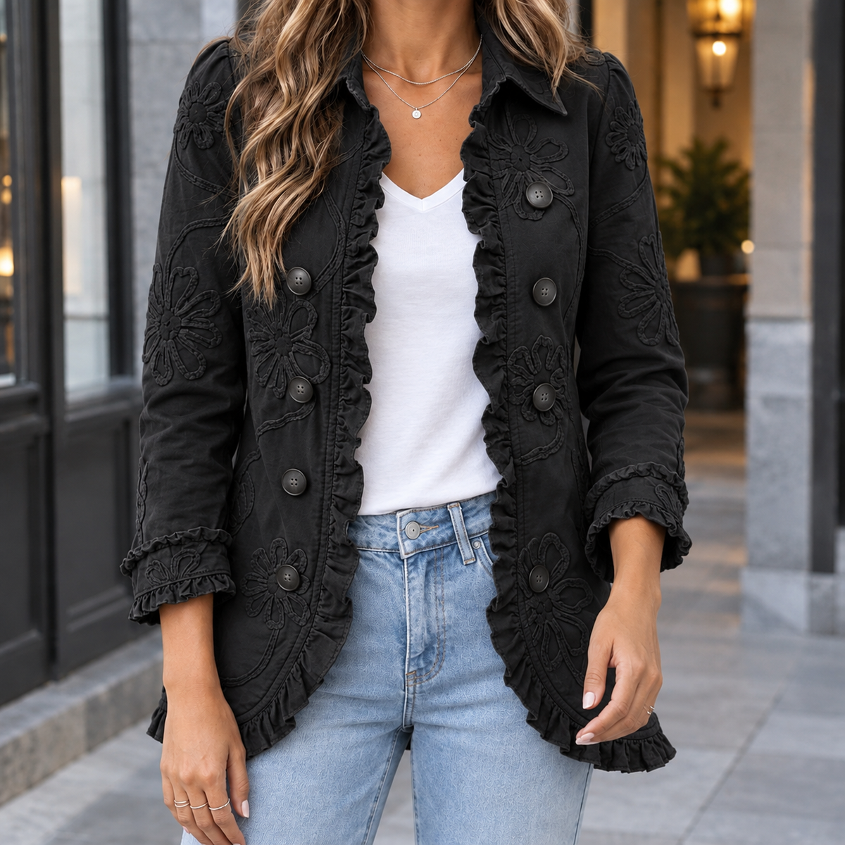 Jemima-Grace Ruffle Women's Jacket - Black